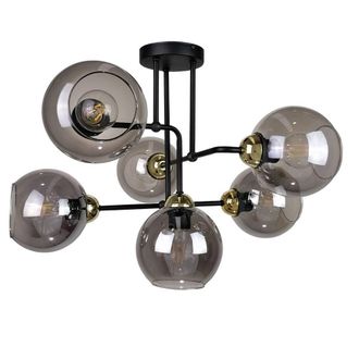 Netlighting Cosmo Multi Arm Semi Flush Ceiling Light Black Gold 55cm 6x E27