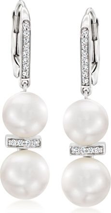 Ross-Simons 7.5-9mm Cultured Pearl and. Diamond Drop Earrings in Sterling Silver