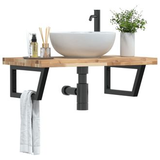 Berkfield Home Basin Shelf Wall Mounted Steel & Solid Wood Acacia in Brown