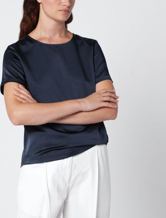 Max Mara T-shirt girocollo blu in raso
