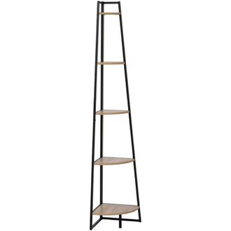 5five Simply Smart Estanter&iacute;a Esquinera Aliaj 5 Estantes Metal Estilo Industrial Color Negro Y Roble Claro 180x35x35 Cm