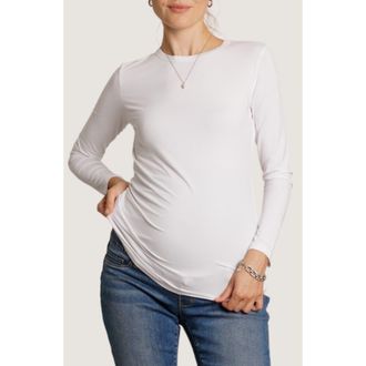 Nom Maternity Liv Long Sleeve Sculpting Maternity Crew Neck Tee in White at Nordstrom, Size X-Small