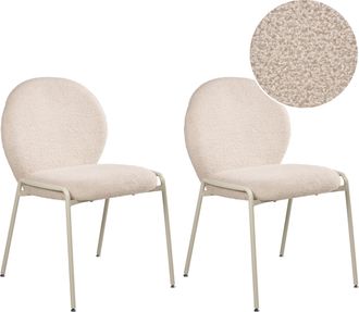Beliani Conjunto De 2 Sillas De Comedor Tapizadas De Boucl&eacute; Base De Patas De Hierro Beige Claro Ellie