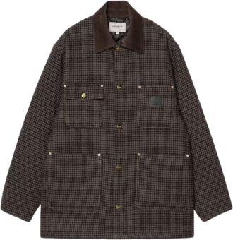 Carhartt Work in Progress Brown Lowis Houndstooth Poly-Wool Quilted Chore Coat