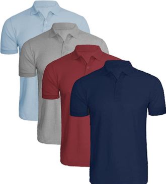 Generic Pack of 4 Mens Polo Shirt Short Sleeve Plain Pique Top Designer Tshirt Tee (Pack C NVY/Wine/Grey/DNM, XL)