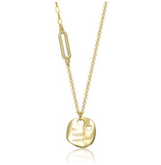 Rachel Glauber 14K Gold Plated Cutout Pendant Necklace with Daily Joy Message