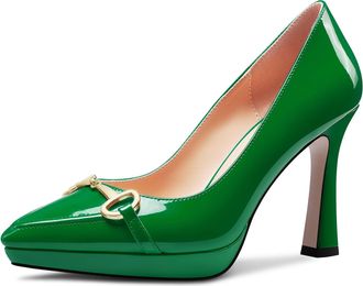 Castamere Womens High Platform Heel Pointed Toe Slip-on Metal Chain Pumps Court Shoe Wedding Office Casual 10 CM Heels Deep Green 2.5 UK