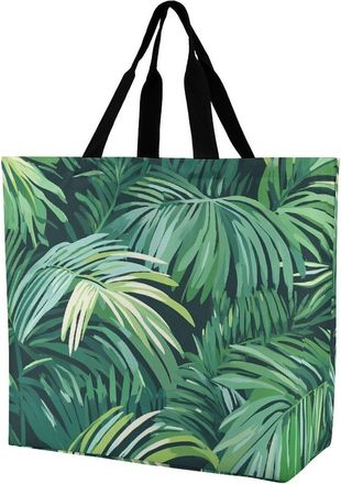 Generic Palm Pattern Plants Reusable Shopping Bags One Shoulder Grocery Tote Bag Waterproof Big Purse for Work Travel