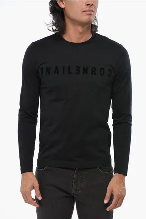 Corneliani ID Long Sleeved Crew-neck T-Shirt with Embossed Logo size 46