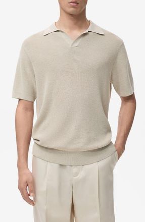 Mango Structured Knit Polo in Beige at Nordstrom, Size Large