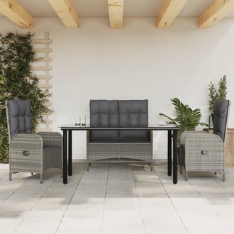 vidaXL Juego De Comedor De Jard&iacute;n 4 Piezas Con Cojines Rat&aacute;n Pe Gris Vidaxl