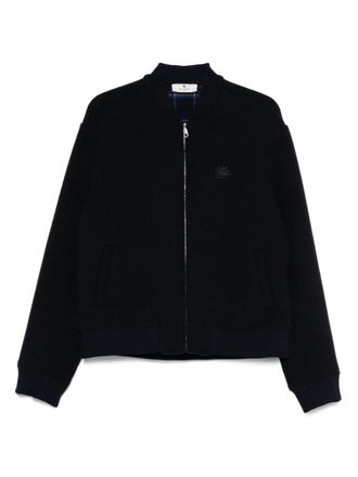 Etro Navy Blue Bomber Jacket With Embroidered Logo And Zip Fastening