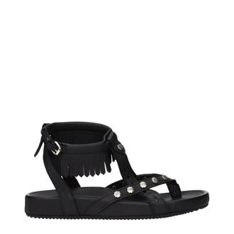 Isabel Marant Black Leather Flat Womens Sandals
