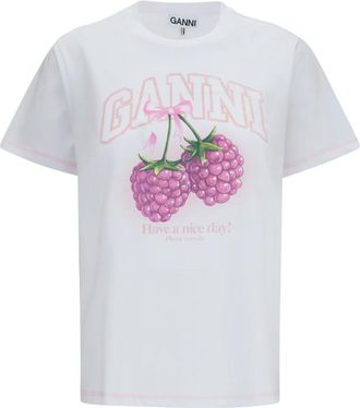 Ganni White Graphic Crew Neck T-Shirt
