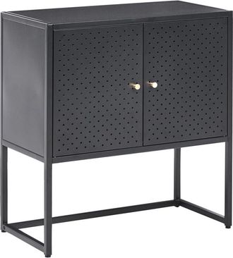 Beliani Storage Unit Black Steel Office Cabinet with 2 Shelves Powder Coated Modern Industrial Home Office RAKAIA