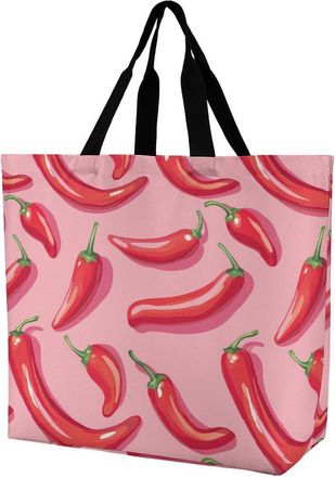Generic Pepper Pattern Reusable Shopping Bags Large Capacity Grocery Bag Heavy Duty Tote for Women 40x40x16cm
