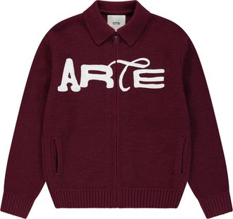 Arte Energy Deep Burgundy Zip Graphic Cardigan