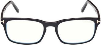 Tom Ford 54mm Rectangular Blue Light Blocking Glasses in Black Eco /T Logo at Nordstrom
