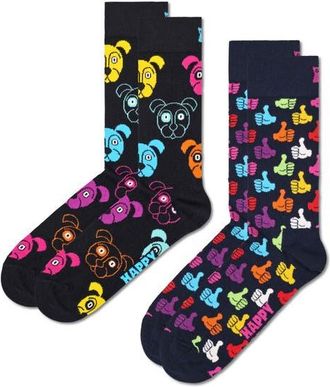 Happy Socks Classic Dog & Thumbs Up Assorted 2-Pack Cotton Blend Crew Socks in Black at Nordstrom