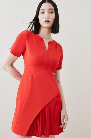 Karen Millen Womens Tailored Military Pleat Short Sleeve Mini Dress - Red - Size 10 UK