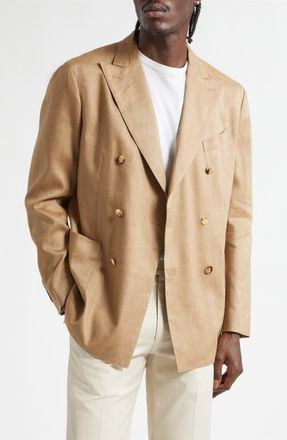Boglioli K-Jacket Double Brested Tan Linen & Wool Sport Coat in Sienna at Nordstrom, Size 36 Us