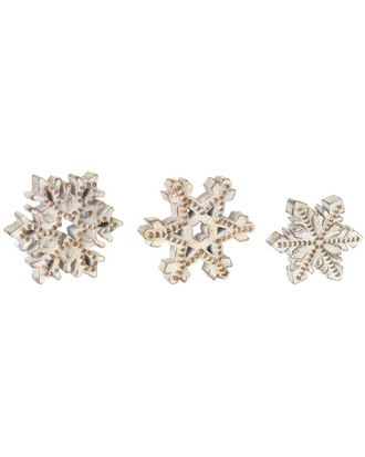 Melrose International Set Of 3 Beaded Wood Design Snowflake Decor