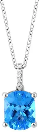 Effy 14K White Gold Diamond & Cushion Cut Blue Topaz Pendant Necklace in 14K Gold at Nordstrom, Size 17