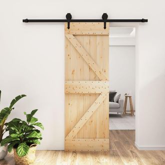 Berkfield Home Sliding Door with Hardware Set 70x210 cm Solid Wood Pine in Brown