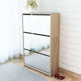 vidaXL Vidaxl - Mueble Zapatero 3 Compartimentos Espejo Roble 63x17x102,5 Cm