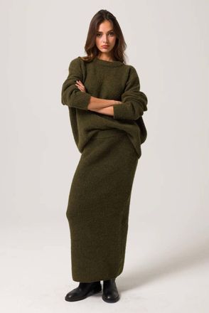 Line & Dot Hart Sweater Maxi Skirt In Olive