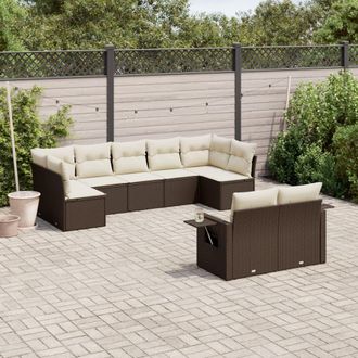 vidaXL Set De Sof&aacute;s De Jard&iacute;n 9 Pzas Y Cojines Rat&aacute;n Sint&eacute;tico Marr&oacute;n Vidaxl