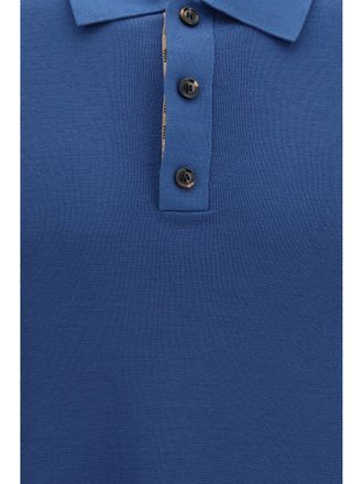 Burberry Mens Knit Polo Officers Blue Fleece Wool (ovis Aries) Shirts T-shirts And Polos