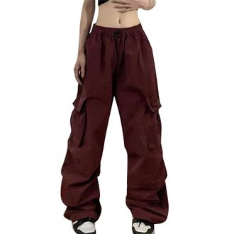 Generic New Warm Stretch Pants for Women 2024 Womens New American Parachute Pants High Waisted Wide Leg Casual Drawstring Sweatpants Insulated Trousers Ladies