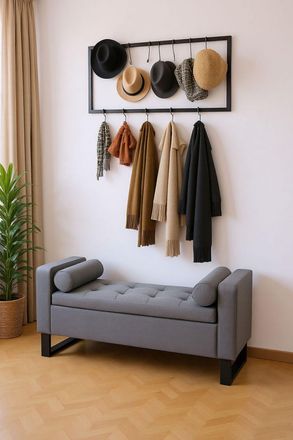 Living and Home Linen Upholstered Storage Bench in Grey