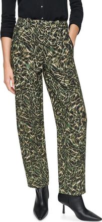 DKNY Print Barrel Leg Sanded Twill Pants in Forest Leopard at Nordstrom, Size 12