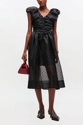 Ganni Black Organza Ruched Dress - Size 34