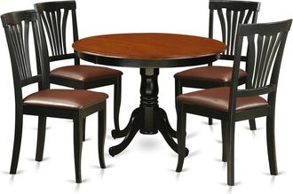 East West Furniture 5 Pc set with a Round Dinette Table and 4 Leather Kitchen Chairs in Black