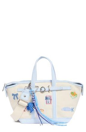 Madden Girl Mini Embroidered Canvas Tote in Natural/Blue Stripe at Nordstrom Rack
