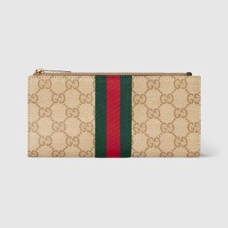 Gucci Long Wallet With Web, Beige, GG Canvas