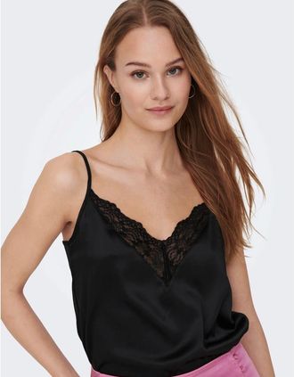 Only Womens Victoria Lace V-Neck Tank - Black - Size: 10