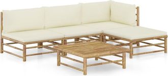 vidaXL 5 Piece Garden Lounge Set with Cream White Cushions Bamboo 8191