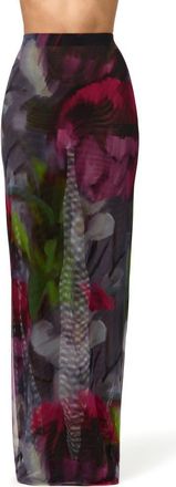 Naked Wardrobe Baroque Bloom Mesh Maxi Skirt at Nordstrom, Size X-Large