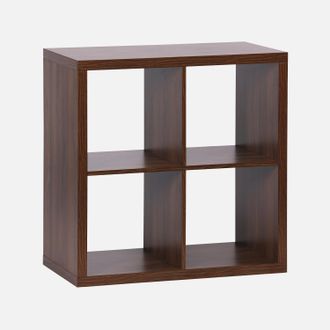 Sweeek Sweeek - Estanter&iacute;a C&uacute;bica, 2 Niveles Y 4 Compartimentos, Basiks, Madera De Nogal, 76x39x76 Cm