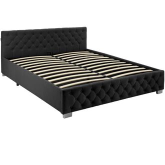 TecTake Cama tapizada con LED y somier abatible, 250 kg, 180 x 200 cm, negro