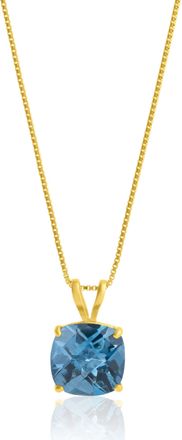 MAX + STONE 14k Yellow Gold 8mm Cushion Cut Gemstone Pendant Necklaces with 18 inch Box Chain