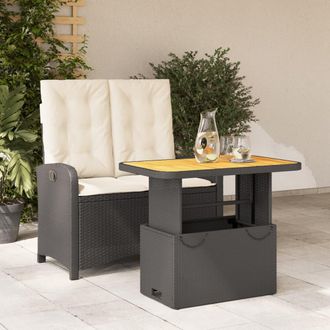 vidaXL Set Comedor De Jard&iacute;n 2 Pzas Con Cojines Rat&aacute;n Sint&eacute;tico Negro Vidaxl