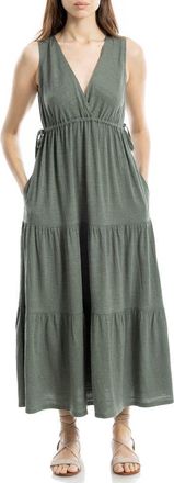 Max Studio V-Neck Sleeveless Tiered Maxi Dress in Army at Nordstrom Rack, Size X-Large