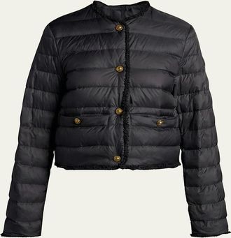 Moncler Fleurs Boucl&eacute;-Trim Short Down Jacket