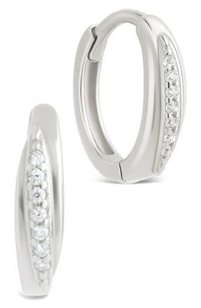 Sterling Forever Denise Cubic Zirconia Pav&eacute; Huggie Hoop Earrings in Silver at Nordstrom Rack