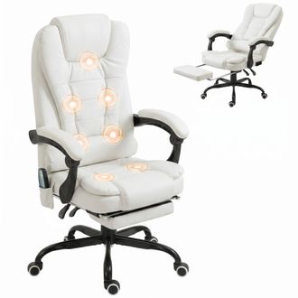 Vinsetto Vinsetto Silla De Oficina Con 7 Puntos De Masaje Con Respaldo Reclinable Reposapi&eacute;s Retr&aacute;ctil Altura Ajustable Control Remoto Y Tejido Pu Blanco